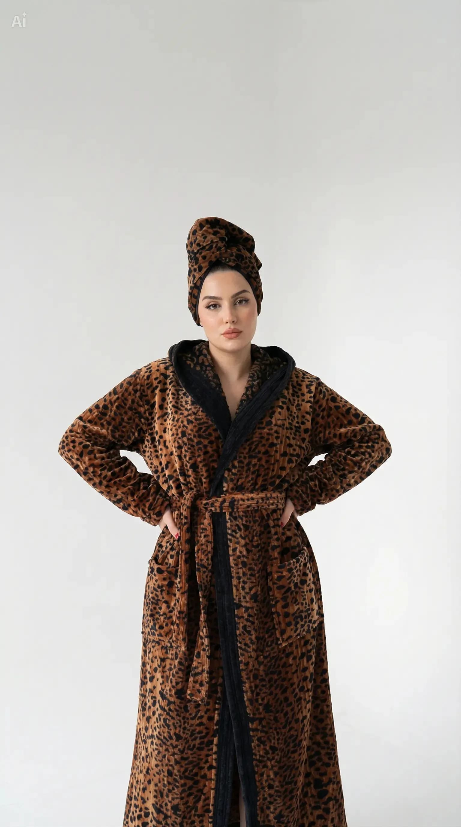 Sortie De Bain Femme LEOPARD 100% coton 02-Pièces 7